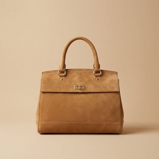 Borsa a mano in pelle scamosciata cammello