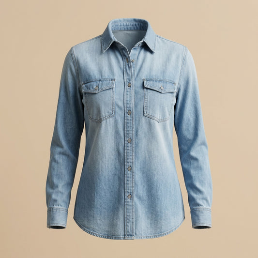 Camicia denim chiara con tasche