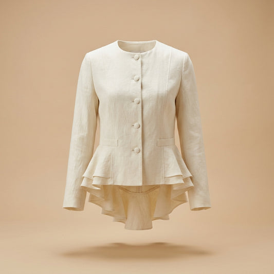 Giacca di lino con balze sul retro panna