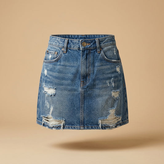 Gonna denim corta con strappi