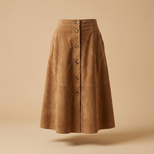 Gonna in pelle scamosciata cammello