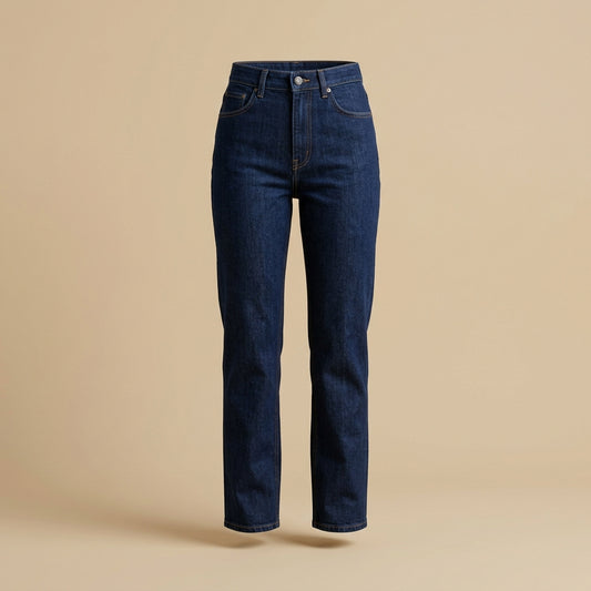 Jeans dritto a vita alta blu scuro