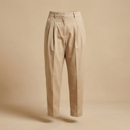 Pantalone con pince e cavallo basso beige