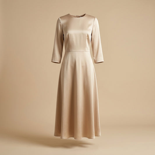 Abito midi in raso color champagne