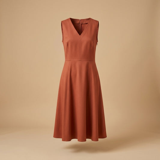 Abito smanicato in twill terracotta