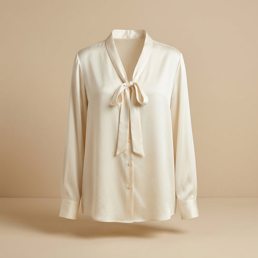 Camicia in raso panna con laccio
