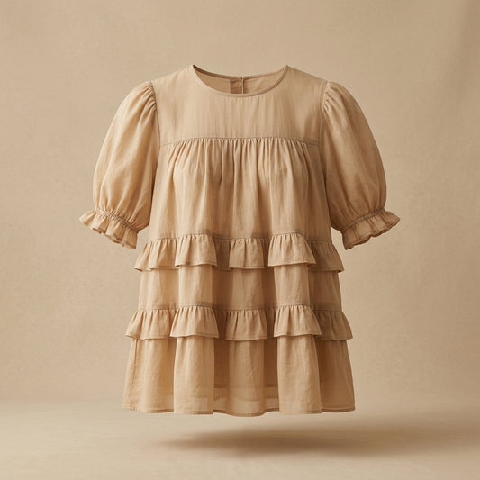 Camicia smock con balze color sabbia