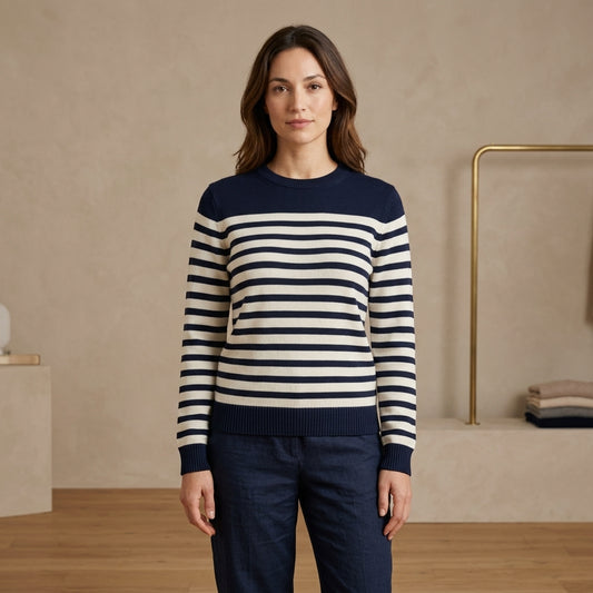 Maglione a righe marinière indossato da modella - Valen