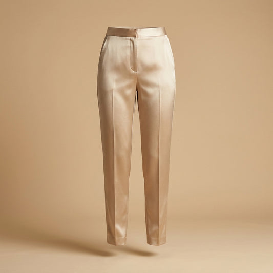 Pantalone in raso color champagne